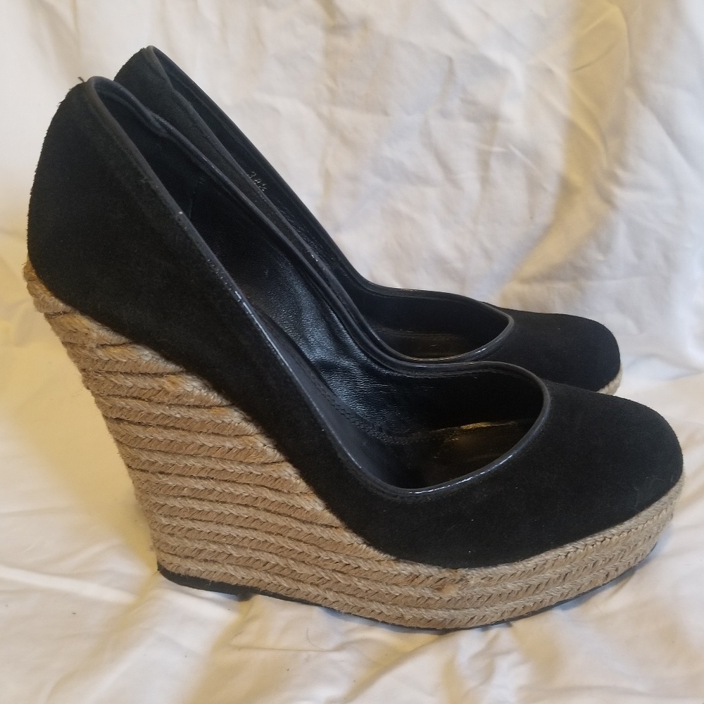 Theory suede leather wedge shoes black wedges